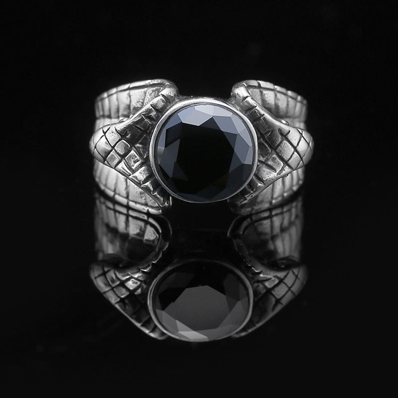 Double Flaired Cobra Ring with Inlaid Black Onyx
