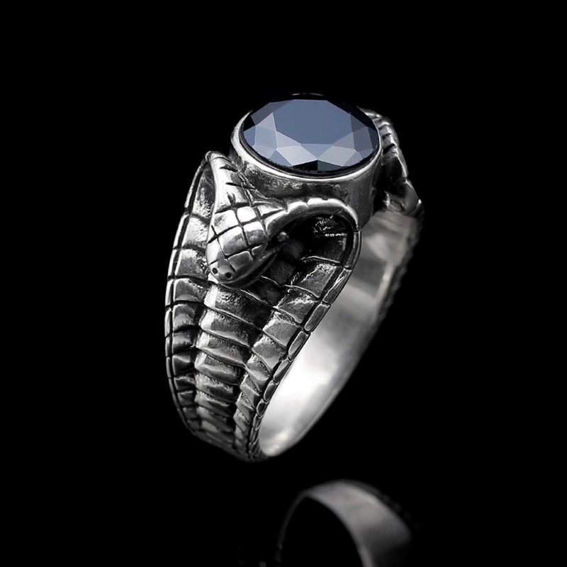 Double Flaired Cobra Ring with Inlaid Black Onyx - 8