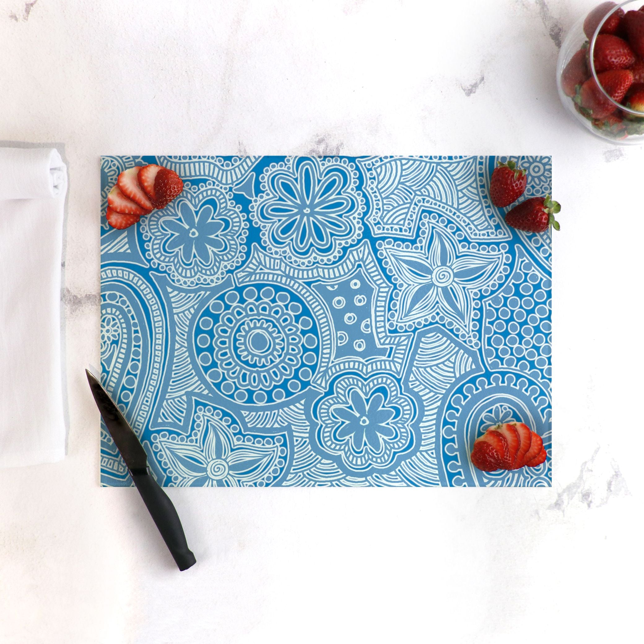 Blue Willow Glass Cutting Board, Available in Two Different Sizes