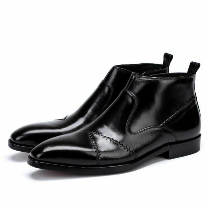 Elegant Satin Leather Ankle Boots with Exaggerated Stitching - Ideal Place Market