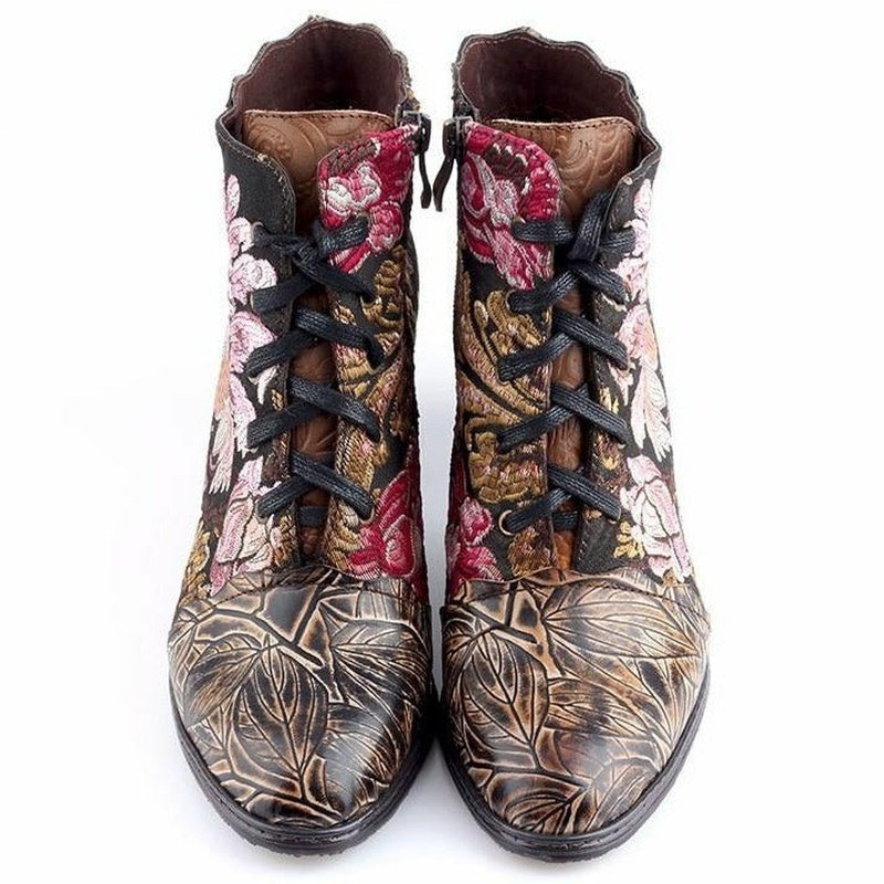 Embroidered & Hand-Painted Leather Booties - Ideal Place Market