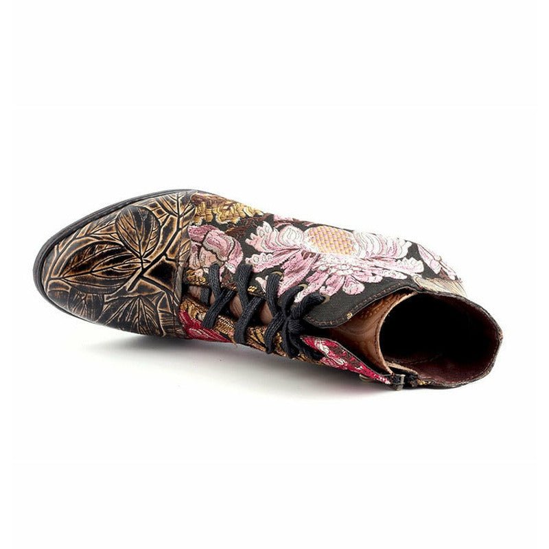 Embroidered & Hand-Painted Leather Booties - Ideal Place Market