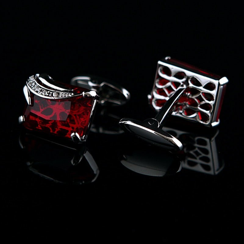 Red Crystal & Silver Gentleman Cufflinks - Ideal Place Market