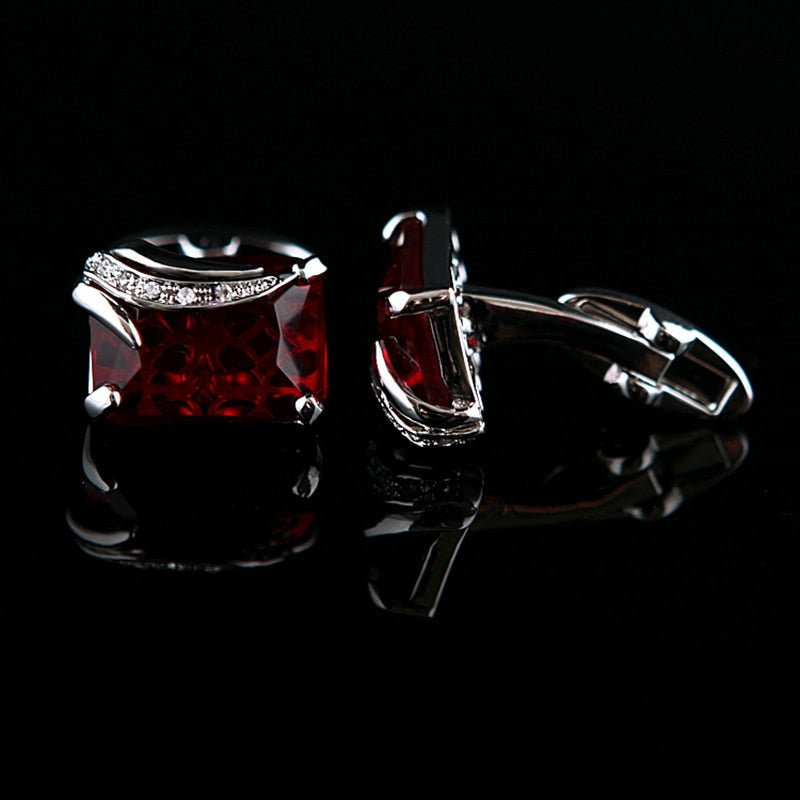 Red Crystal & Silver Gentleman Cufflinks - Ideal Place Market