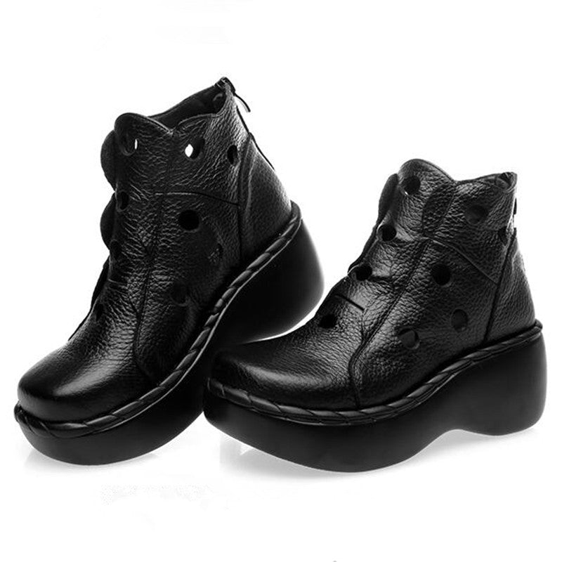 Etched Circles Genuine Leather Warm Weather Ankle Boots - Ideal Place Market