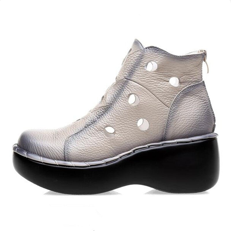 Etched Circles Genuine Leather Warm Weather Ankle Boots - Ideal Place Market