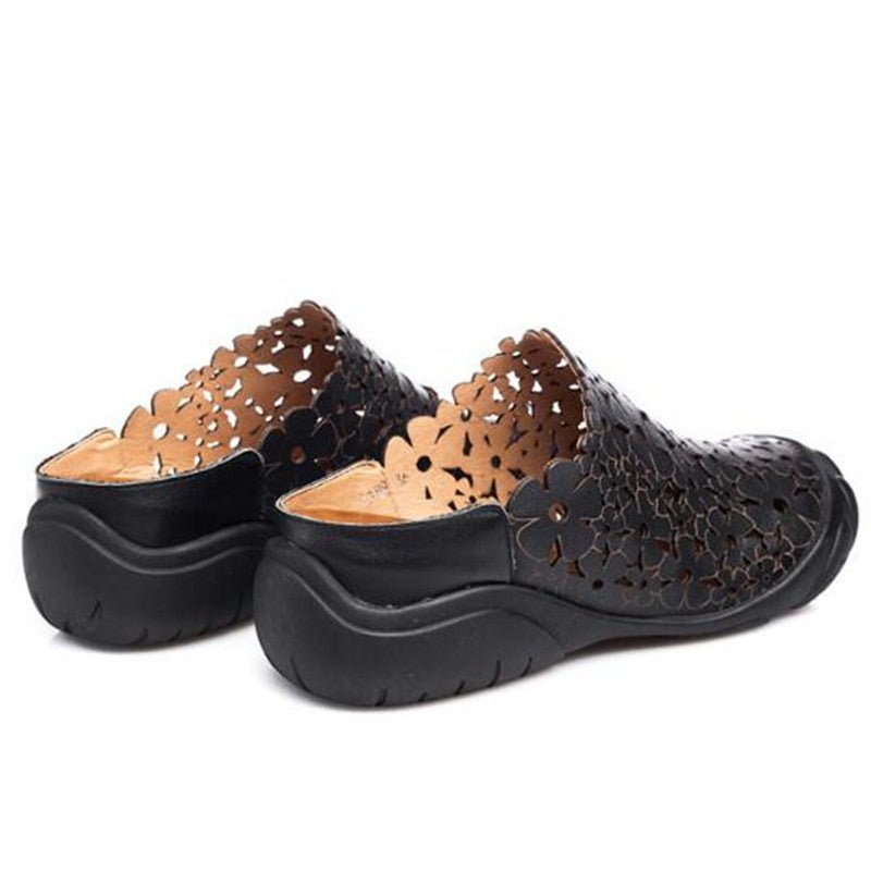 Etched Flowers Genuine Cowhide Slip-On Sneaker Sandals - Ideal Place Market
