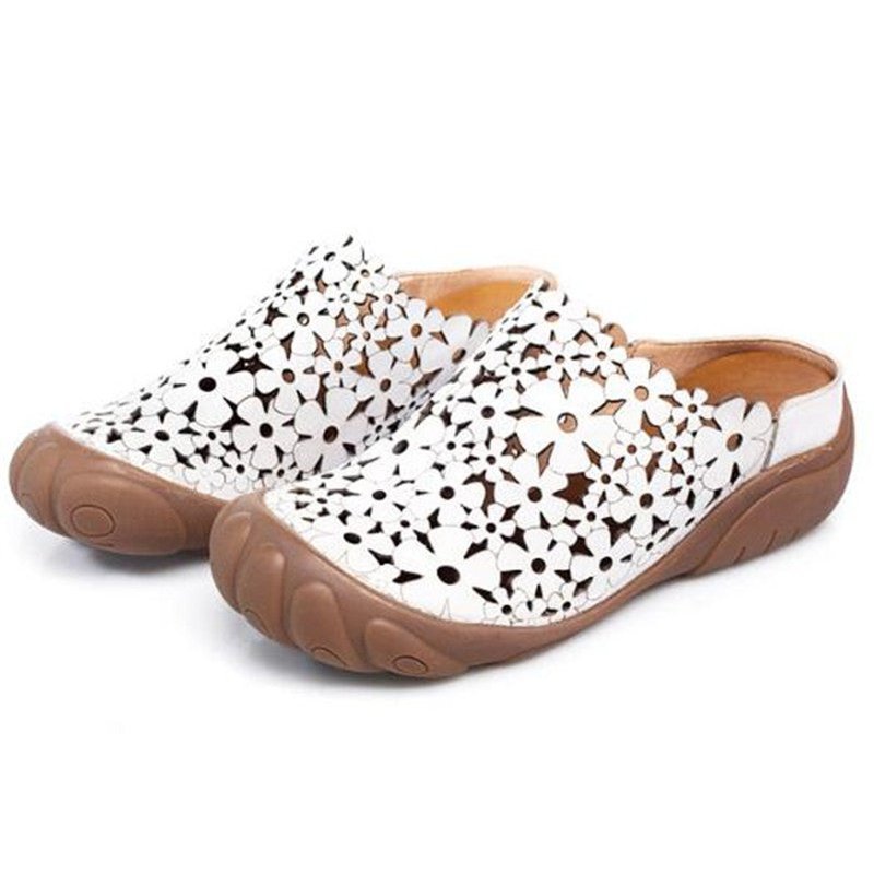 Etched Flowers Genuine Cowhide Slip-On Sneaker Sandals - Ideal Place Market