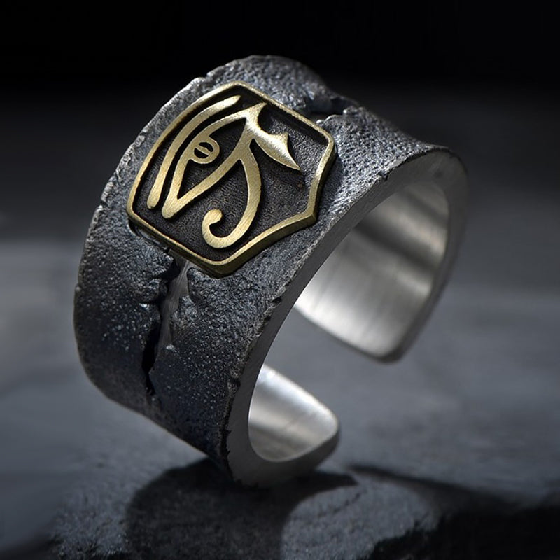 Eye of Ra Solid Oxidized S925 Silver & Brass Ring