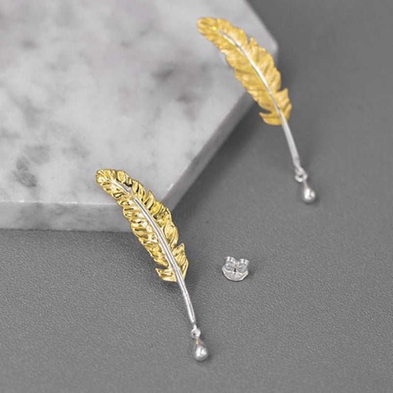 Feathered Drop S925 Silver Stud Earrings - Ideal Place Market
