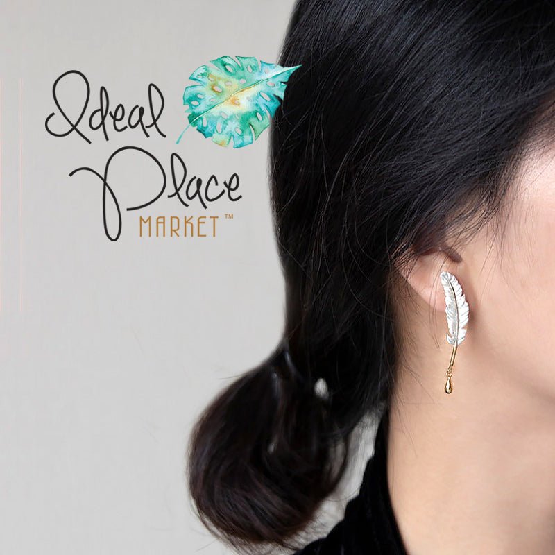 Feathered Drop S925 Silver Stud Earrings - Ideal Place Market