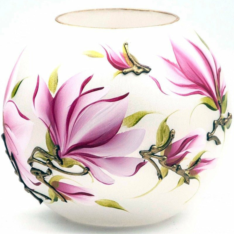 Flowing Floral Hand-Painted 6 inch Round Globe Vase - Ideal Place Market