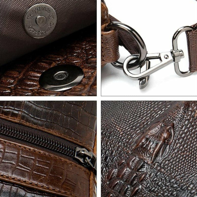 Gator Embossed Genuine Leather Shoulder Bag for Men - Ideal Place Market