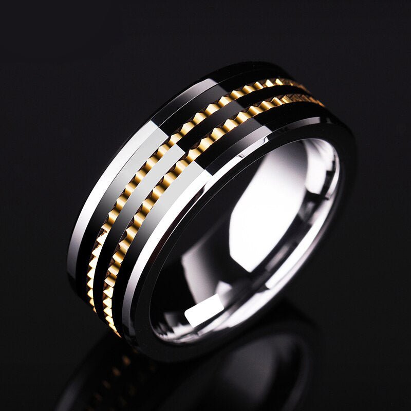 Gear Inspired Contemporary Tungsten Carbide Ring - Ideal Place Market
