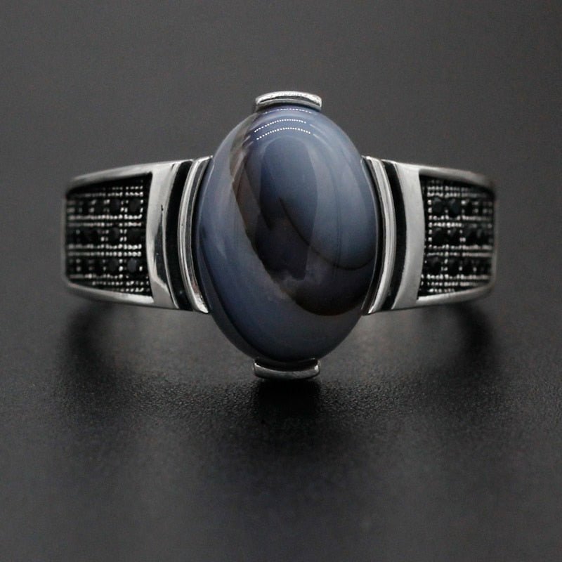 Genuine Agate & Black Zircon Ring in S925 Silver - Ideal Place Market
