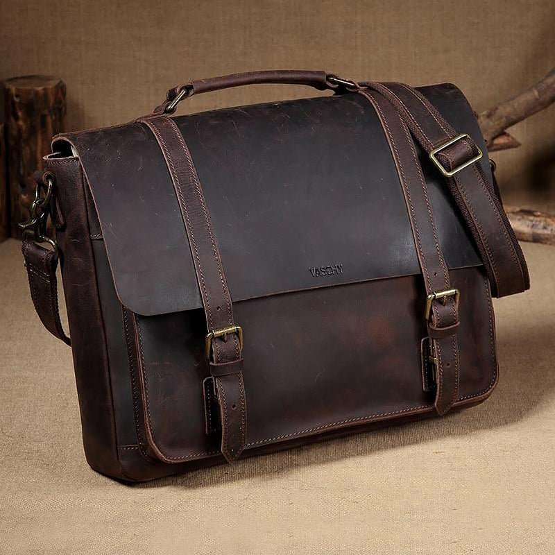 Genuine Cowhide Leather Messenger Bag fits 15.6in Laptop - Ideal Place Market