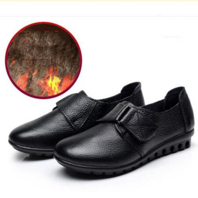 Genuine Pebble Leather Velcro-Close Slip-On Loafers - Your Choice of Warm or Regular Lining - Ideal Place Market