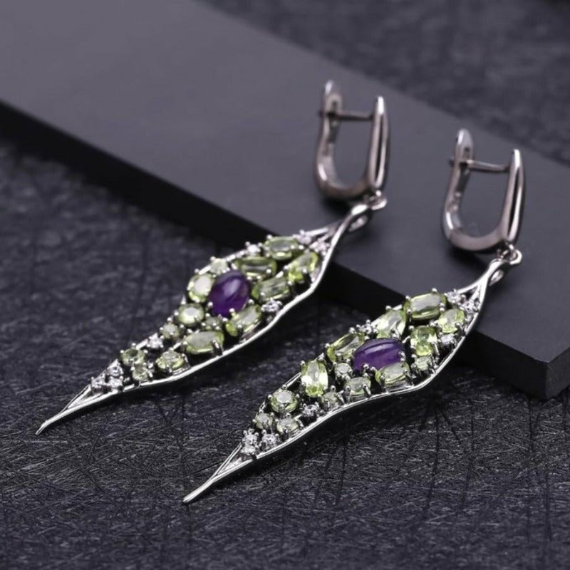 Genuine Peridot & Amethyst Silver Drop Earrings - Ideal Place Market