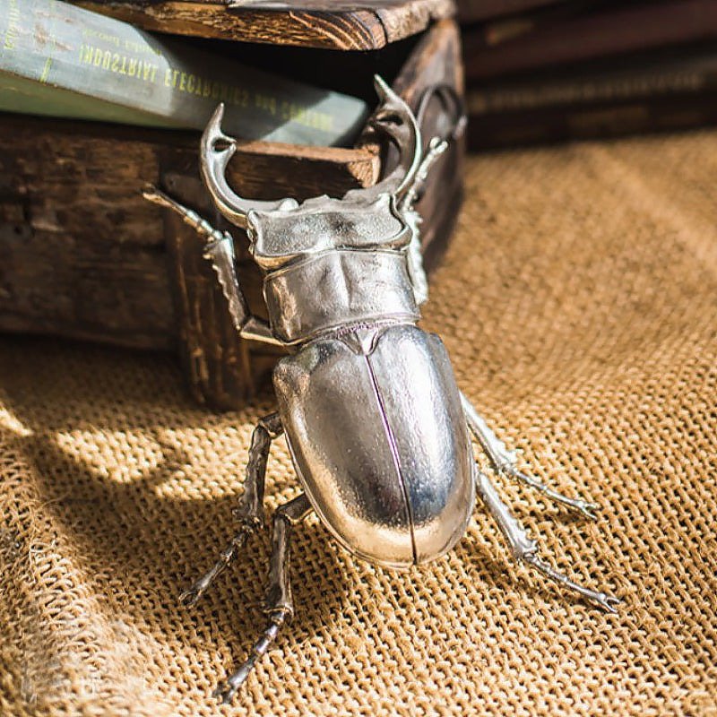 Giant Silver Beetle Tabletop Sculptures - Ideal Place Market