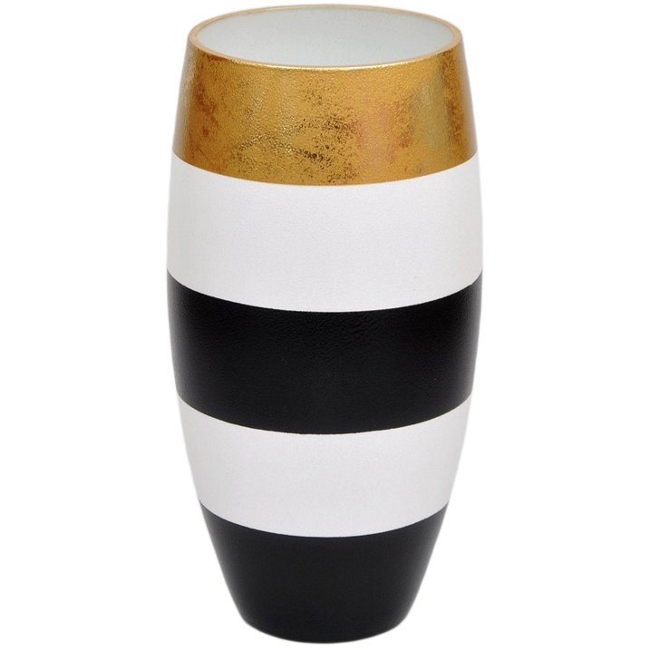 Gold, Black, & White Hand-Painted 12" Glass Flower Vase - Ideal Place Market