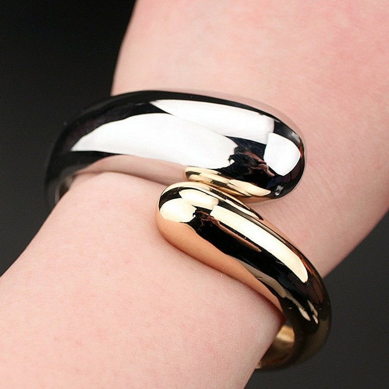Gold & Silver Toned Women's Hinged Bangle Bracelet - Ideal Place Market