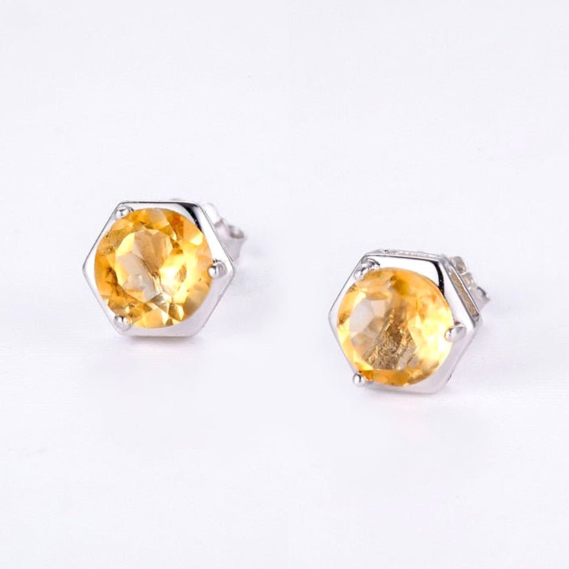 Golden Citrine & S925 Silver Stud Earrings for Women 1.6ct - Ideal Place Market