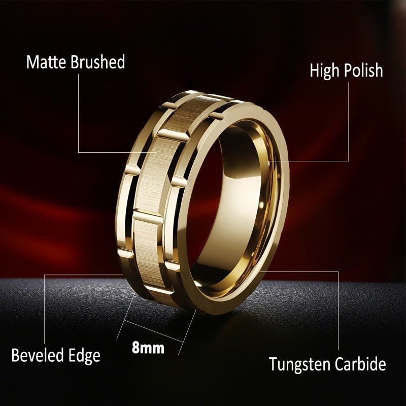 Golden Tungsten Beveled Brick Pattern Ring - Ideal Place Market