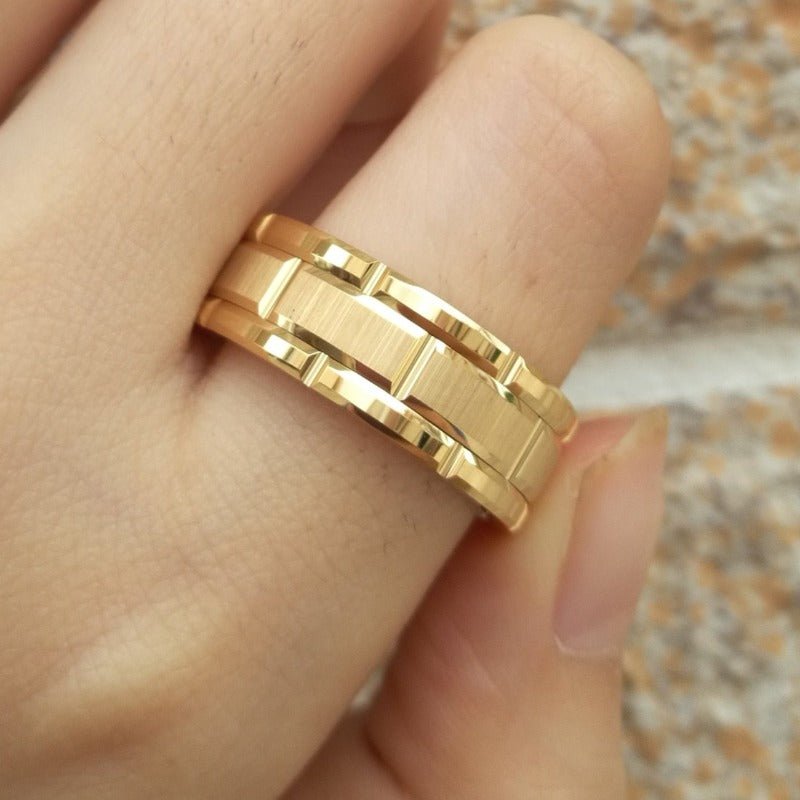 Golden Tungsten Beveled Brick Pattern Ring - Ideal Place Market