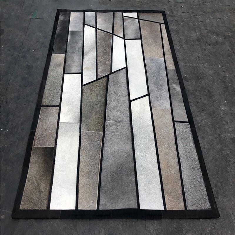 Gray Cowhide Panel Hand Stitched Area Rug - Ideal Place Market