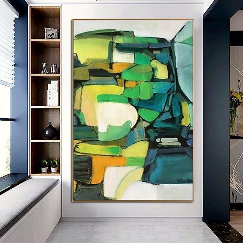 Green Modern Abstract Canvas Painting - Ideal Place Market