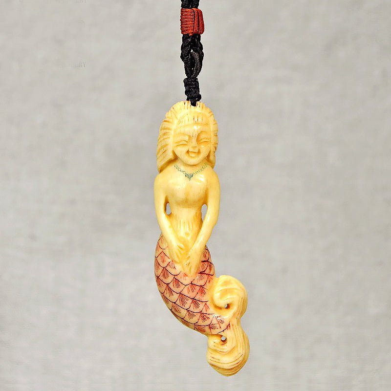 Hand Carved Yak Bone Mermaid Pendant Necklace - Ideal Place Market