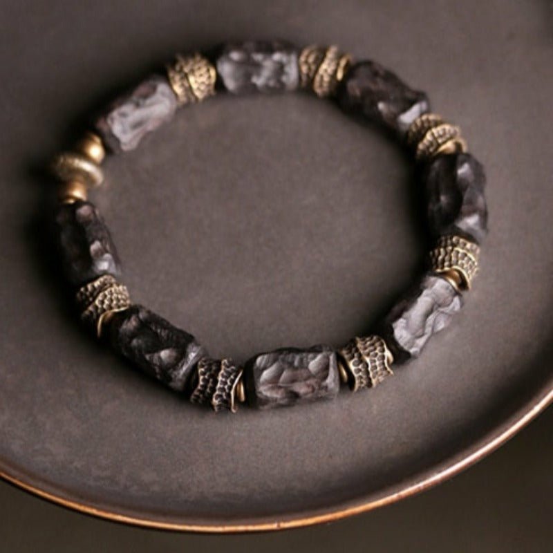 Hand Crafted Ebony Wood & Hammered Copper Beaded Bracelet - Ideal Place Market