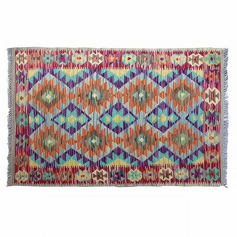 Hand-Crafted Positive Color Flow Kilim Rug in 100% Wool - Ideal Place Market
