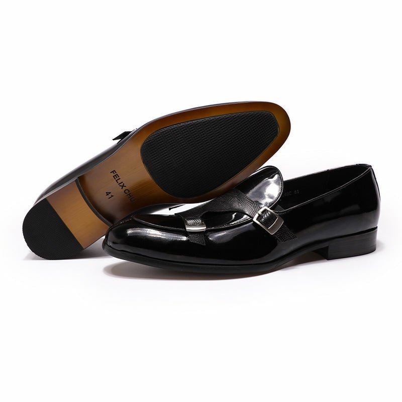 Hand-Crafted Sheepskin Lined Monk-Strap Cowhide Slip-Ons - Ideal Place Market