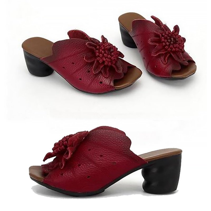 Hand-Cut Supple Tanned Leather Abstract Floral Summer Slipper Sandals - Ideal Place Market