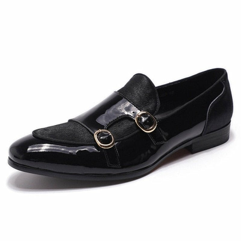 Hand-Made Sheepskin Lined Monk-Strap Cowhide Slip-Ons - Ideal Place Market