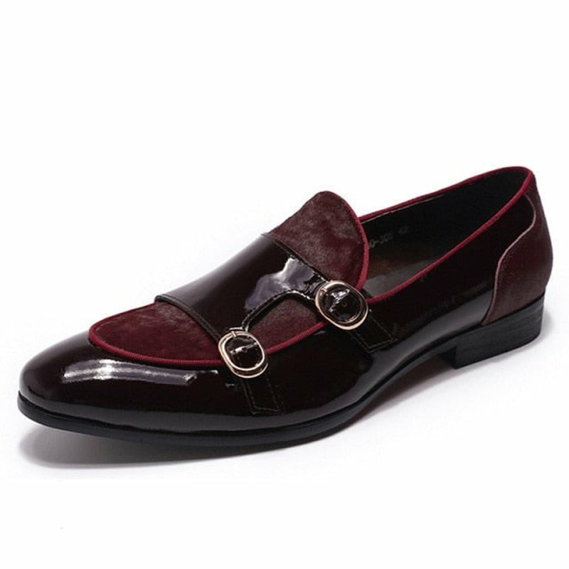 Hand-Made Sheepskin Lined Monk-Strap Cowhide Slip-Ons - Ideal Place Market