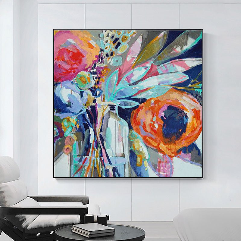 Hand-Painted Abstract Flora on Canvas - Ideal Place Market