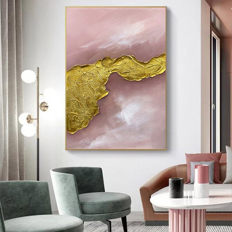 Hand-Painted Abstract ’Veins of Gold’ Canvas Painting