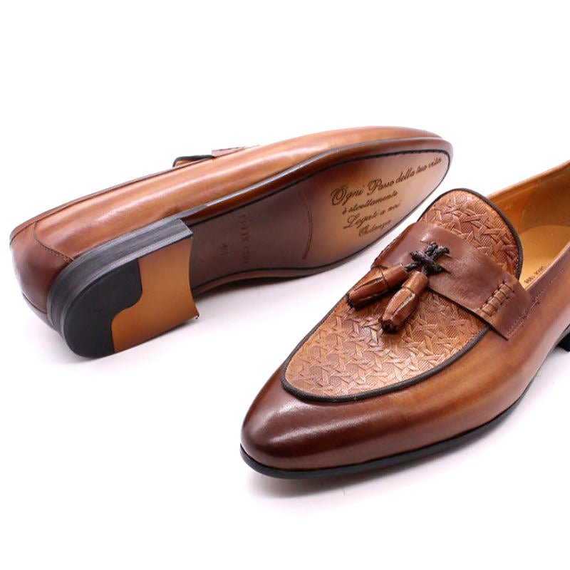Hand Painted Cowhide Tassel Loafers for Men - Ideal Place Market