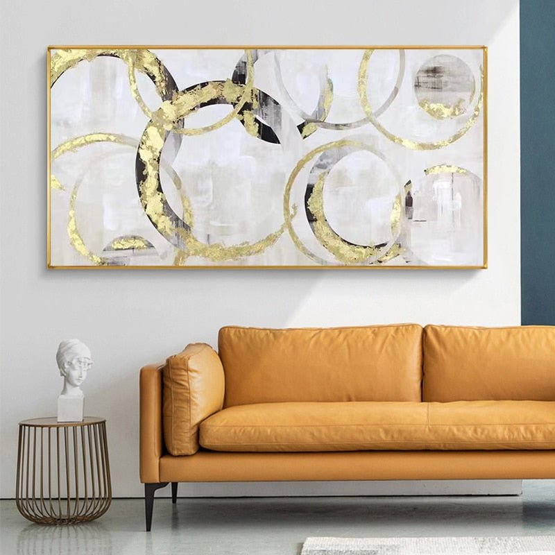 Hand-Painted Golden Ring Contemporary Canvas Artwork - Ideal Place Market