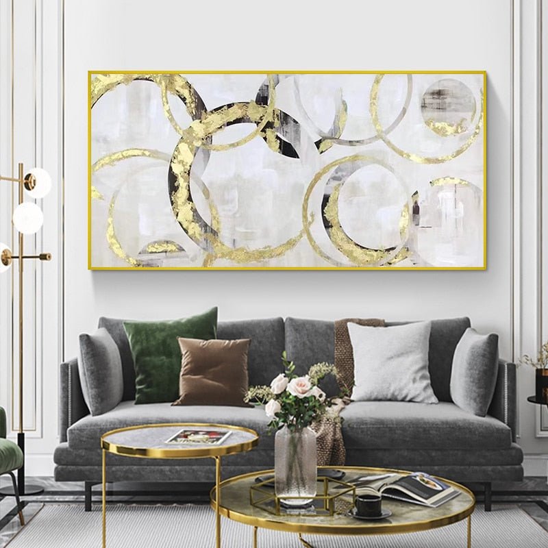 Hand-Painted Golden Ring Contemporary Canvas Artwork - Ideal Place Market