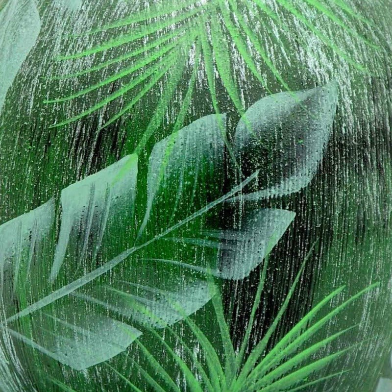 Hand-Painted Green Fronds 6 Inch Round Glass Vase - Ideal Place Market