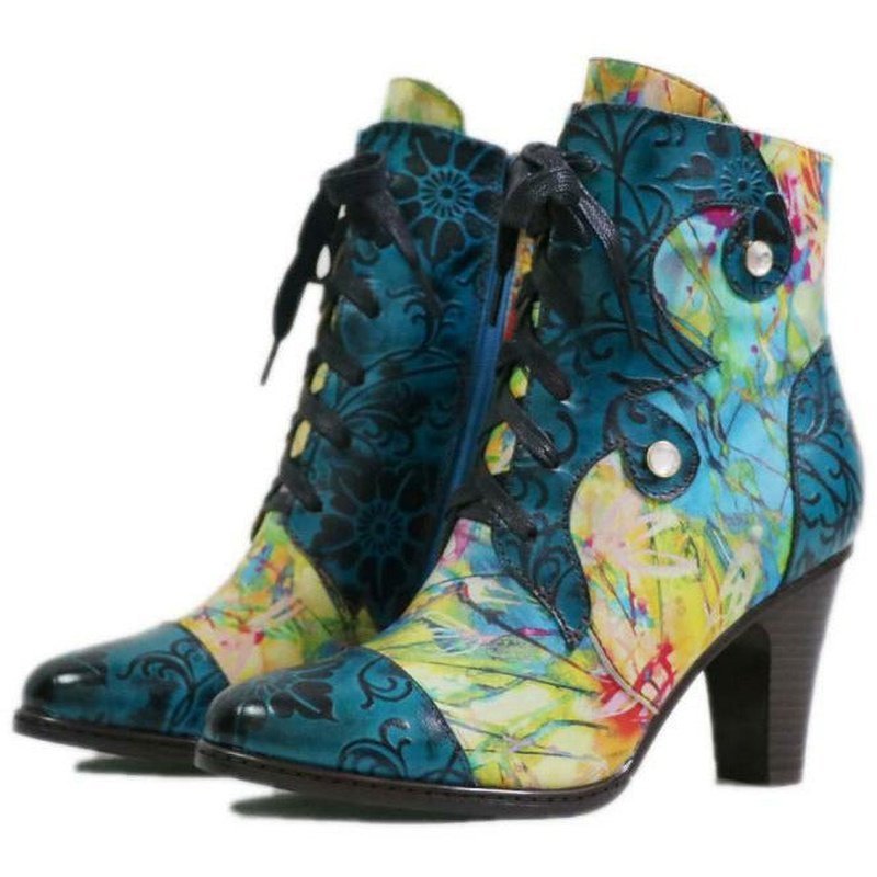 Hand-painted Leather Granny Boots - Ideal Place Market