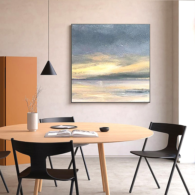 Hand-Painted Minimalist Skyscape Painting on Canvas