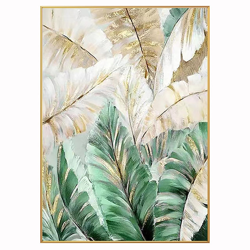 Hand-Painted Tropical Leaf Gold Foil Painting - 50x75cm // 