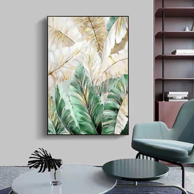 Hand-Painted Tropical Leaf Gold Foil Painting