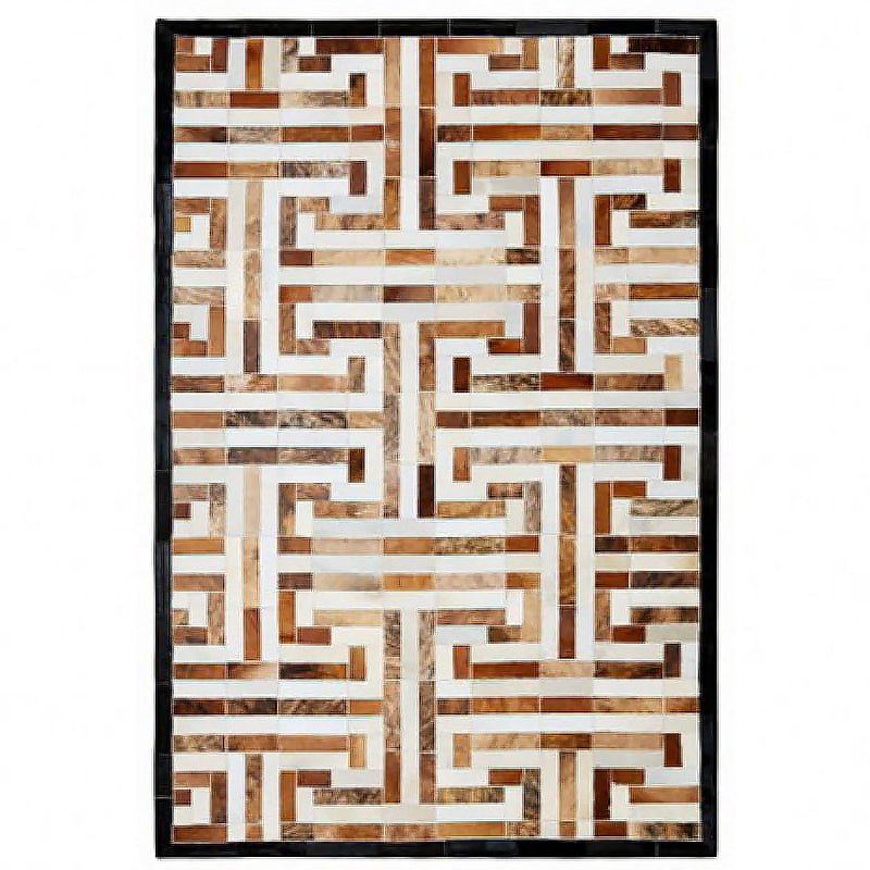 Hand Stitched Art Deco Natural Cowhide Area Rug - Ideal Place Market