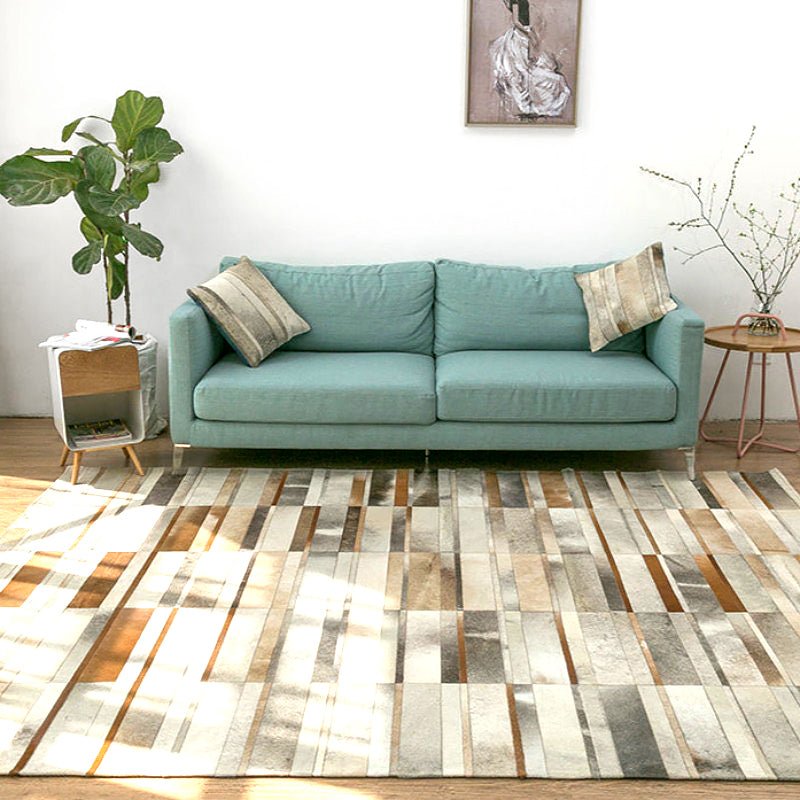 Hand Stitched Block Patchwork Cowhide Area Rugs - Ideal Place Market
