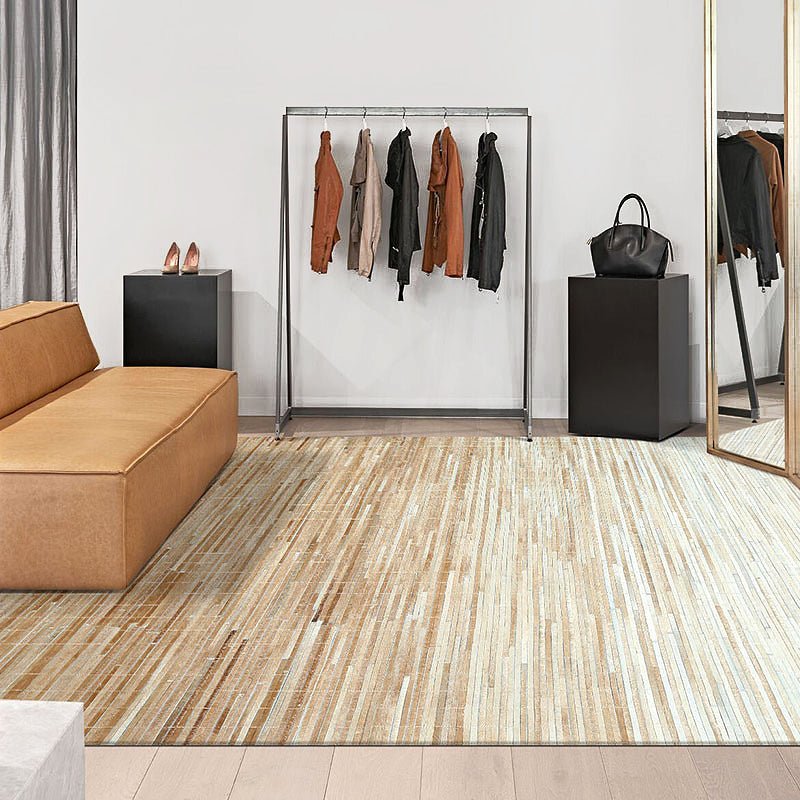 Hand Stitched Thin Strip Cowhide Area Rug - Ideal Place Market